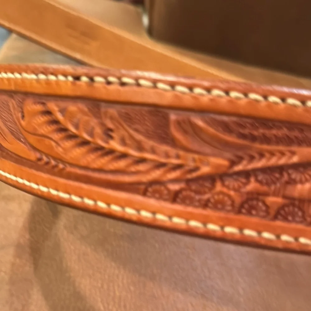 Rod Kibler Embossed Leather Belt with Stitching EUC